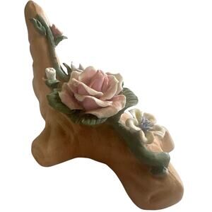 This is a vintage Lefton China hand-painted floral figurine. Pink & blue rose